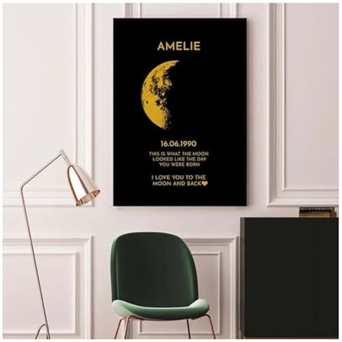 Cadre phase de lune en bois personnalisé jfs - Décoration murale A2 aux finitions premium