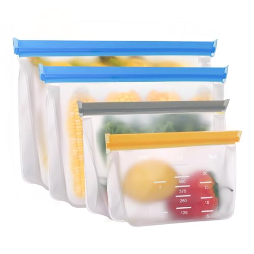 Silikon Beutel & Gefrierbeutel, 4 Stück Wiederverwendbare Aufbewahrungsbeutel, Gefrierbeutel mit Stehendes Boden-Design, Silikon-Lebensmittelbeutel, Sandwichbeutel, für Brotbeutel Milch Snacks Fleisch