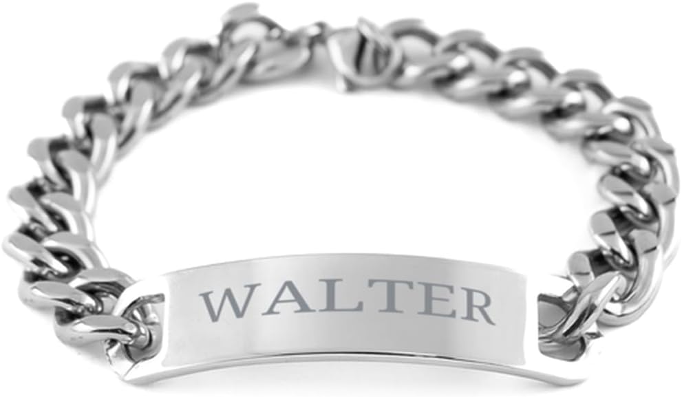 Gifts For Walter - Trendy Custom Name ID Plate Cuban Chain Stainless Steel Bracelet Christmas Birthday Gifts For Son Brother Dad Husband Grandson Uncle Friends Boy Teanager Men, Engraved Adjustable
