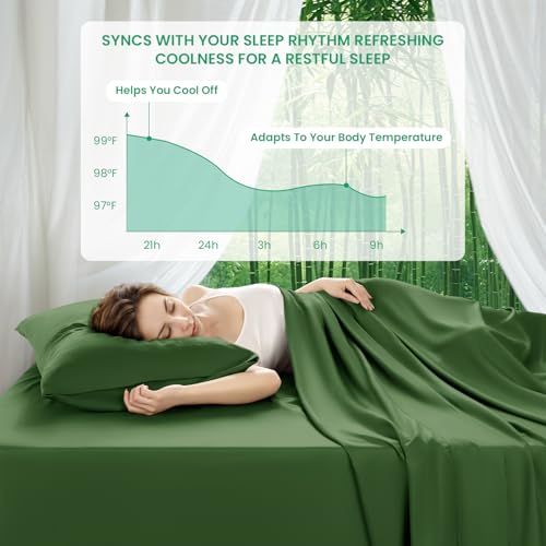 SONORO KATE 100% Viscose Derived from Bamboo_Sheets Queen Size, Ultra Breathable & Cooling Bed Sheets for Hot Sleepers, Hotel Luxury Silky Bedding Sheets, 16" Deep Pocket - 4PC (Olive,Queen)