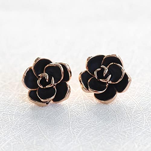 Black Rose Flower Vintage Rose Gold Plated Stud Earrings for Women Girls Piercings Ear Fashion Elegant Vintage Wedding Jewelry Gifts for Birthday Hypoallergenic