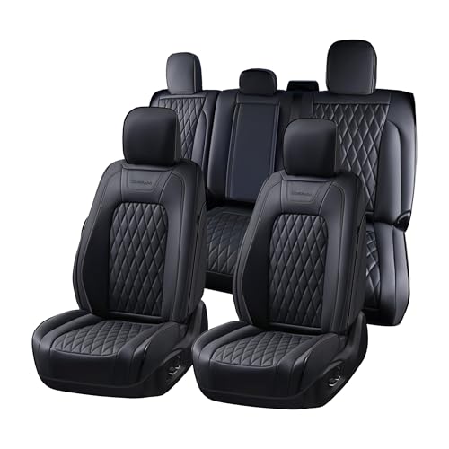 Coverado Leather Seat Covers Full Set Fit for Ford F150 F250 F350 F450 Waterproof Ford F150 Truck Seat Covers Fit for 2015-2026 F150 and 2017-2026 F250 F350 F450 (Black)