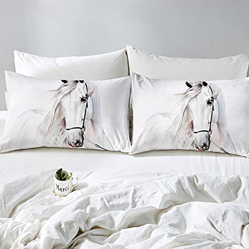 Housse de couette cheval motif 3D réaliste parure de lit microfibre douce pour lit simple - 7