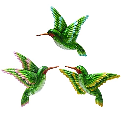 J-Fly Metal Glass Hummingbird Wall Decor 3D Hummingbird Design Hand Painted Living Room Glass Wall Art Outdoor Patio Hanging Home Bedroom Garden Patio Porch or Fence Green 10 inch