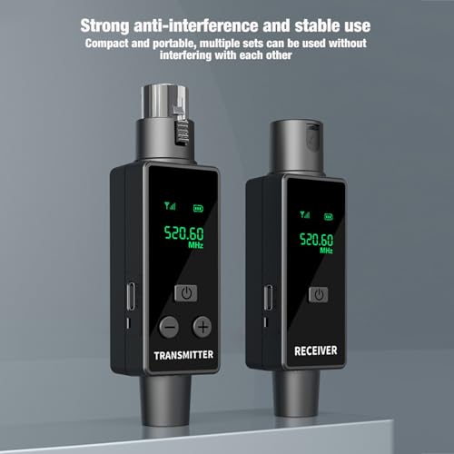 Transmisor y receptor de micrófono inalámbrico XLR 2.4Ghz, sistema recargable 24 bit 48kHz, adaptador Plug On para mezcladora de sonido y cámara (1 para 2) miniatura 5