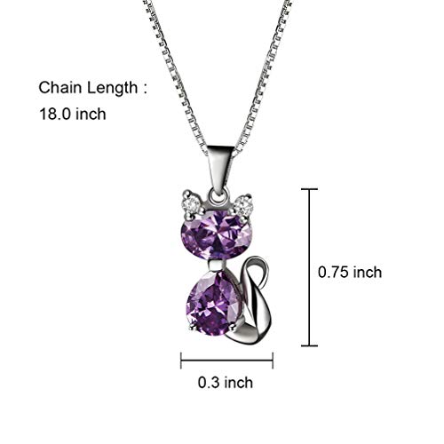 Dreamseden Cat Necklace, 18'' Silver Box Chain Women's Amethyst Cat Pendant Jewelry, Purple (Gift Box & Greeting Card) #TOP2