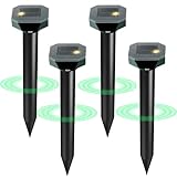 Cvtayn Snake & Mole & Rabbit & Skunk Repellent Solar Powered, Upgraded Ultrasonic Deterrent, IP65 Waterproof, Gopher Groundhog Chipmunk Raccoon and Vole Repellent & Deterrent for Lawn & Garden, 4 Pack