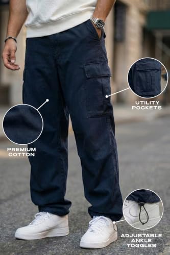 Image of Veirdo Men's Baggy Cargo Oversized Pants with Utility Pockets, Relaxed Loose Fit Street Style Trousers, All-Day Comfort, Perfect Casual Wear, Travel, (Size S to 2XL)