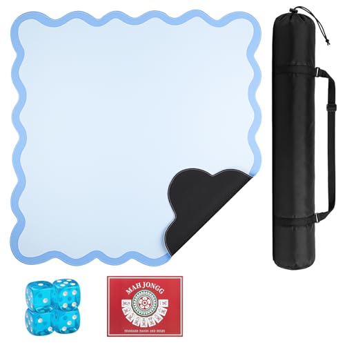 31.5in Scalloped Mahjong Mat, Beginner-Friendly with Rule Cards, Non-Slip Rubber