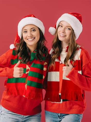 Liitrsh 4 Pcs Unisex Christmas Scarf Christmas Theme Scarves Winter Knitted Scarf Wrap Winter Warm Long Scarf with Tassels, 71inch3