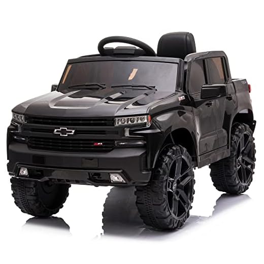 Kidzone 12V Battery Powered Licensed Chevrolet Silverado Trail Boss LT Kids Ride On Truck Car Electric Vehicle Jeep with Remote Control, MP3/Bluetooth, LED Lights - Black
