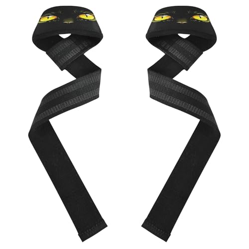 STAYTOP A Black Cat with Glowing Eyes Wrist Straps for Weightlifting,Lifting Straps with Neoprene Cushioned Wrist Padded and Anti-Skid Silicone for Strength Training,Bodybuilding,Deadlifting