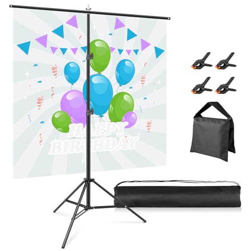 Adjustable T Shaped Backdrop Stand 4.9x6.5ft, Huzofexo Portable Photography Background Holder with Clips, Photo Support Stand Kit for Parties Banner Photoshoot Video Studio Recording