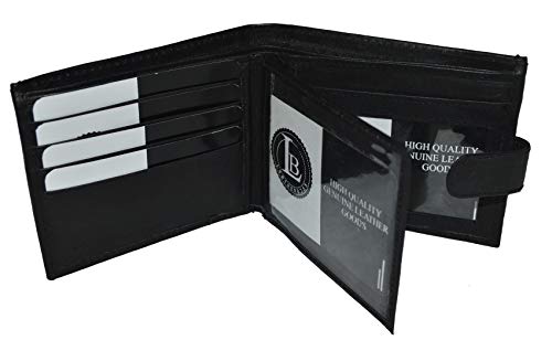 Leatherboss Men's Bifold Wallet with Snap Closure - Black 4" X 3.1/4"3