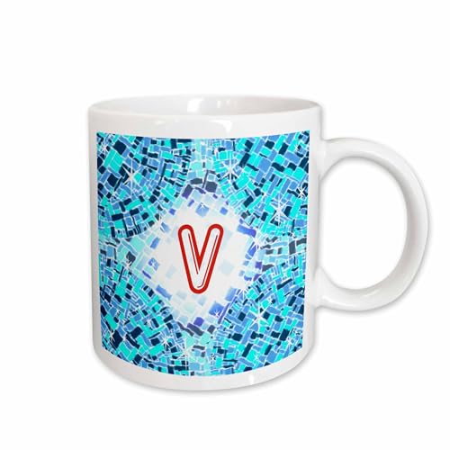 3dRose Initial V- Swimming Pool Reflections with Pool Float Initial in Red 11oz Mug