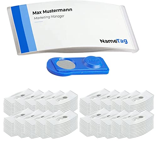 Etiquetas transparentes com íman duplo, etiquetas para nome de roupa, 75 x 32 mm, para feiras, conferências ou apresentações, placas magnéticas para escrever (200 unidades, transparentes)