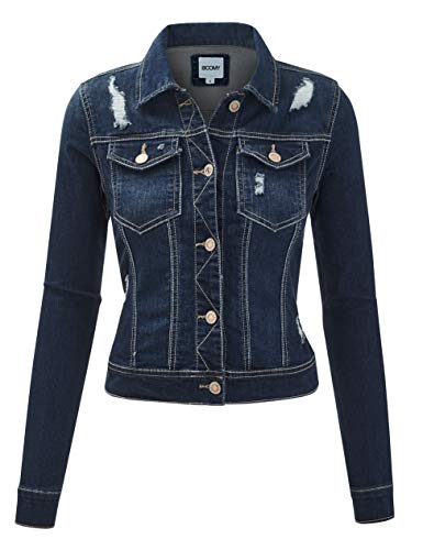 FASHION BOOMY Women's Classic Denim Jean Jacket - Cropped Long Sleeve Outerwear - Regular and Plus Sizes Medium D_Dark - Thumbnail 3
