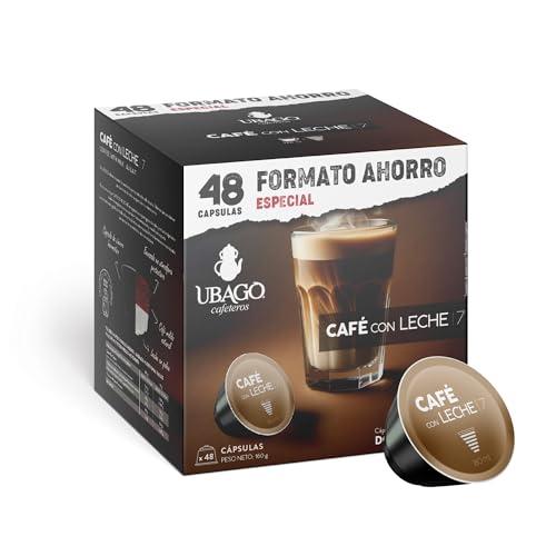 Ubago Café en cápsulas Café con Leche, compatible con capsulas Dolce Gusto, intensidad 7/8, oferta de 48 unidades