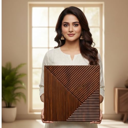 Image of Kayra Decor 3D PVC Wall Panels for Bedroom & Living Room | Fluted Design | Blackwood Color | 19.7 x 19.7 Inch | Pack of 40 | 107.60 Sq Ft