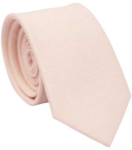 BELLUNO Mens Skinny Ties Cotton Linen Blend 2.5 inch Slim Neckties Blush Pink Tie