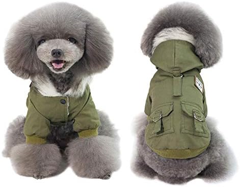 DYAprWu Warm Dog Hooded Trench Coat Windproof Parka Jacket for Cold Weather (L, Green)