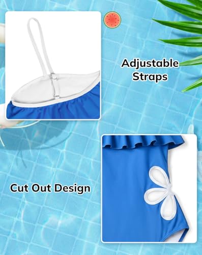 NikNio Girls One Piece Swimsuit Teen Bathing Suits Adjustable Straps Cute Cutout Swimwear for Toddler Kids Teens Blue 9-10 Years — view 6