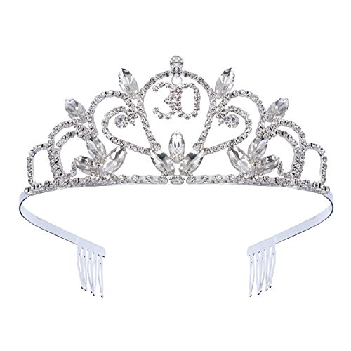 Frcolor 30th Birthday Tiara Bling Rhinestone Tiara 30th Birthday Crown for Hair Decoration