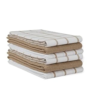 LANE LINEN Cotton Kitchen Towels and Dish Cloths Set, 6-Pack – Absorbent, Quick-Drying Dish Towel, 18″ x 28″, Soft, Premium Hand and Tea Towels – Beige