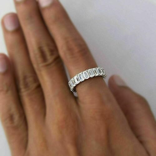 Purvika Jewels 4Ct Emerald Cut Lab Created Diamond Eternity Wedding Band Ring, 14K White Gold Plated 925 Sterling Silver