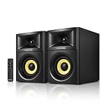 Sanyun SW205 4" 80W Powered Bookshelf Speakers - 2.0 Active HiFi for Home Studio & Entertainment - Enhanced 3D Soundstage - with 360° Remote Control - Bluetooth 5.4/Optical/AUX (Pair, Black)