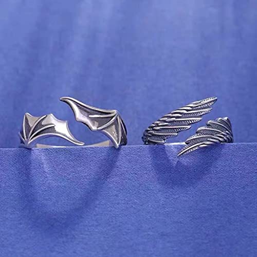 OKwife 2X Classic Simple Angel Demon Wing Paar Ringe Set Ins Retro Kreative Öffnung Einstellbarer Ring Für Teen Girls