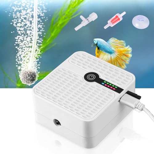 FEDOUR Battery Powered Aquarium Air Pump, Portable USB Rechargeable Oxygen Pump, Whisper Aerator Bubbler for up to 48Gal Fish Tanks, Outdoor Fishing, Aquatic Transport, Aquatic Markets(1 Outlet)