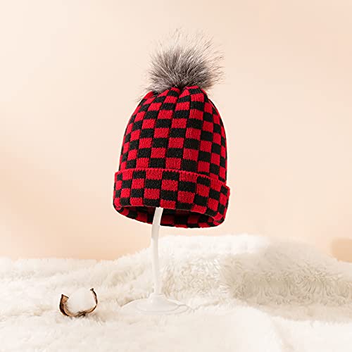 DERCLIVE Ouder-kind geruite hoed sjaal set, 2 stuks winter kerst warme gebreide pom hoed sjaal set voor mannen vrouwen - Afbeelding 7