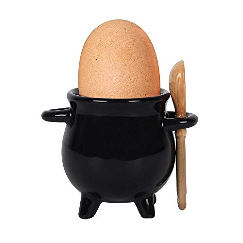Black Cauldron Egg Cup With Broom Spoon Witch/Occult #TOP4