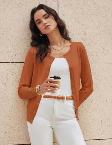 GRACE KARIN Womens Orange Lightweight Cardigan Sweaters Early Fall Fashion Clothes Business Casual Teacher Outfits M — view 2