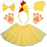 Huhn Kostüm Set, 5PCS Huhn Verkleidung Zubehör mit Stirnband Handschuhe Tutu Rock Fliege Huhnkostüm Kinder Kostüm Accessoires Kinder OsternKostüm Party Zubehör für Ostern Karneval Fasching Cosplay