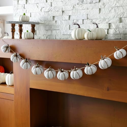 Mindsoft 8.2 ft Fall White Knit Pumpkin Garland Decor Halloween