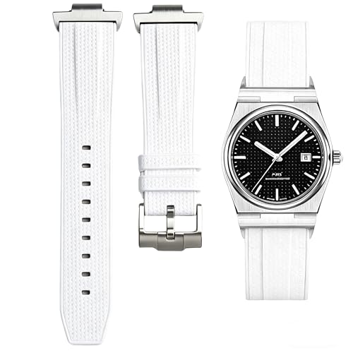 Image of YISIWERA Silicone Watch Band Compatible with Tissot PRX 40mm Watches, Quick Release Rubber Watch Strap with Metal Adapter Sets for Men's Tissot Prx Powermatic 80 Models Replacement (White)