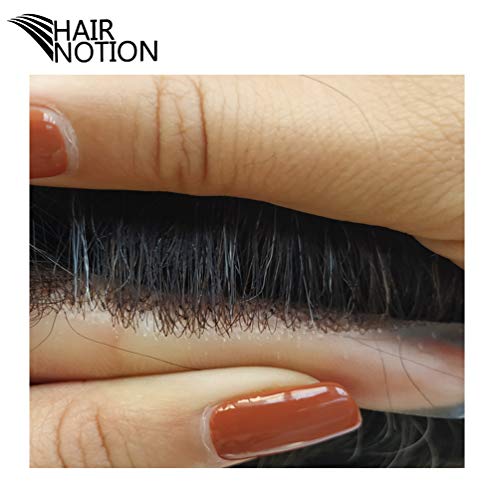 Hairnotion 0.04-0.06MM Thickness Super Thin Skin Front 1/8" V-looped Human Hair Toupee for Men (1#), 8”X10“ - Image 3