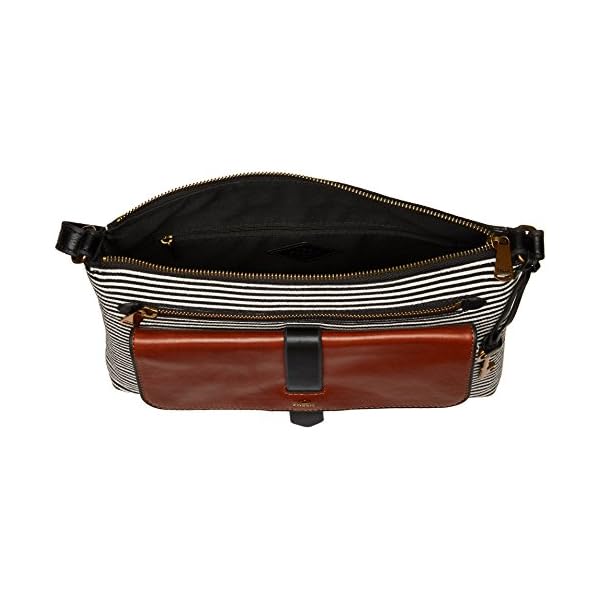Fossil Women's Kinley Fabric Large Crossbody Purse Handbag, Black Stripe (Model: ZB7227080)