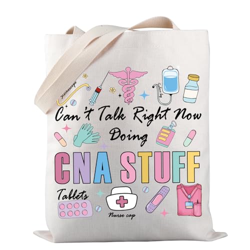 PWHAOO Certified Nurse Assistant Tote Bag Can’t Talk Right Now Doing CNA Stuff Tote Bag CNA Appreciation Gift