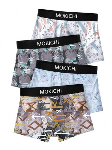 Image of Men's Printed Trunks | Boxer Brief Underwear with Broad Elastic Waistband and Contoured Pouch | Multicolour, Pack of 4
