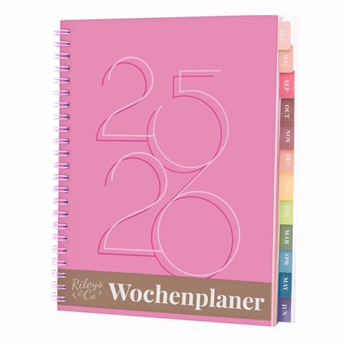Rileys Agenda 2025 2026, Agenda Scolaire &amp; Professionnel, Planificateur Journalier, Hebdo &amp; Mensuel, Spirale Carnet de Rendez-Vous, Juil 2025–Juin 2026 (20,3 x 15,2 cm, Déco, Rose, en Allemand)