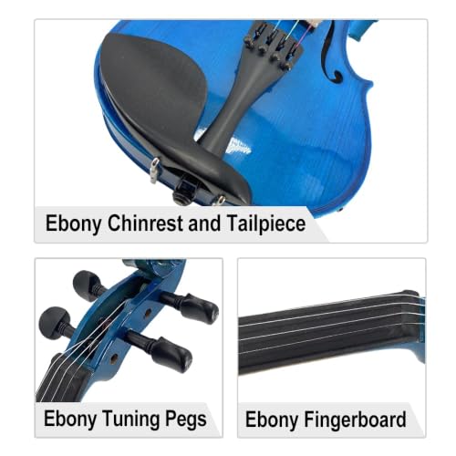 Image of Electric Violin 4 /4 full Size 4 string Acoustic Violin Spruce Maple Ebony Wood with Case, Bow Handmade for Beginners, Students, Professionals (Blue)