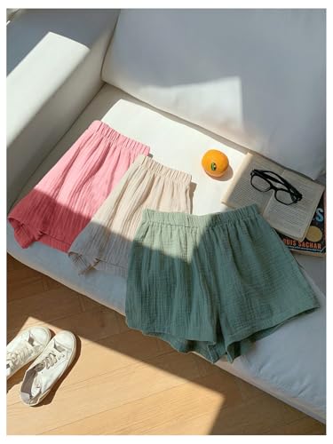 Image of MakeMeChic Women's 3 Pack Linen Shorts Gingham Striped Beach Shorts