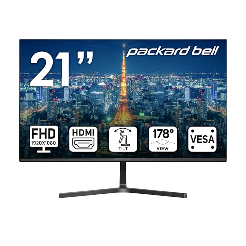 Packard Bell airFrame 21" FHD Monitor, 1920x1080, Ultrawide, VESA Mount Compatible, Tilt Adjustment, HDMI/VGA, Slim Bezel, for Home, Office, and Light Gaming by Packard Bell - Used condition - US$71.24