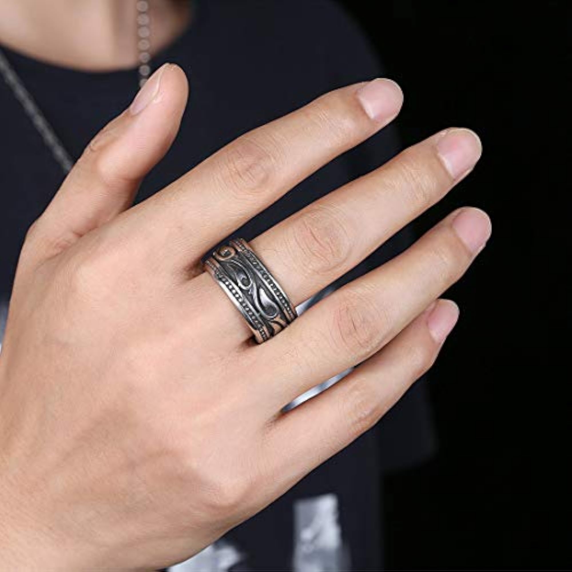 Men's Heavy Band Silver Oxidized Finger Ring