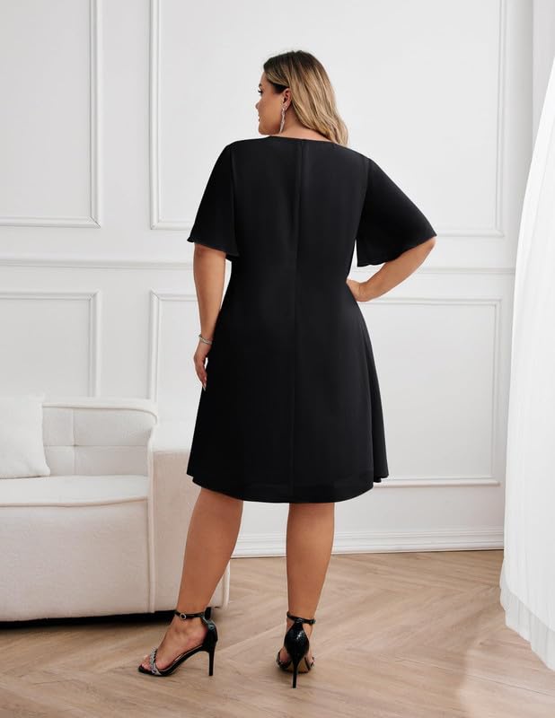 Hanna Nikole Vestidos de invitado de boda para mujer, talla grande, de gasa, vestidos de noche con lentejuelas, cuello redondo, elegante, vestido de cóctel, vestido midi festivo para la madre de la