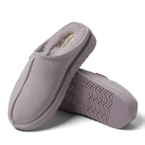 Image of Fireside by Dearfoams Women's Greta Genuine Shearling Clog Slippers, 100% Natural Suede Clogs for Outdoor & Indoor