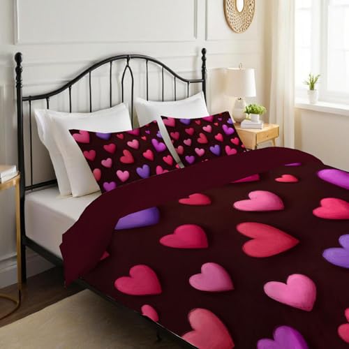 Housse de Couette 200x200cm Dessin Rétro Mode Cœur avec 2 Taies d'Oreiller - 4